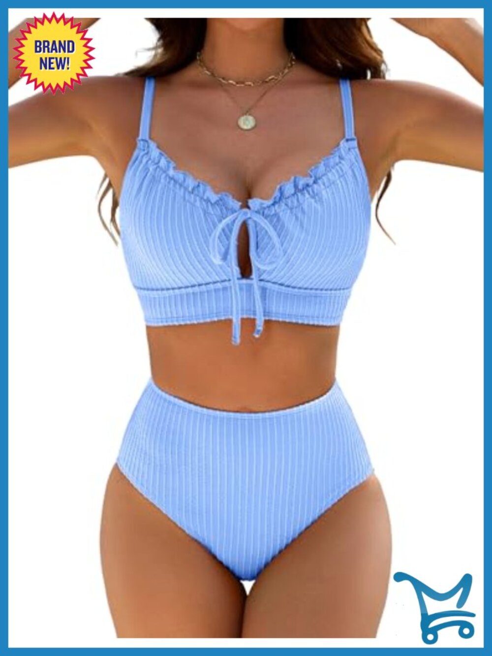 Womens High Waisted Bikini Set Ribbed Tummy Control Two Piece Swimsuit